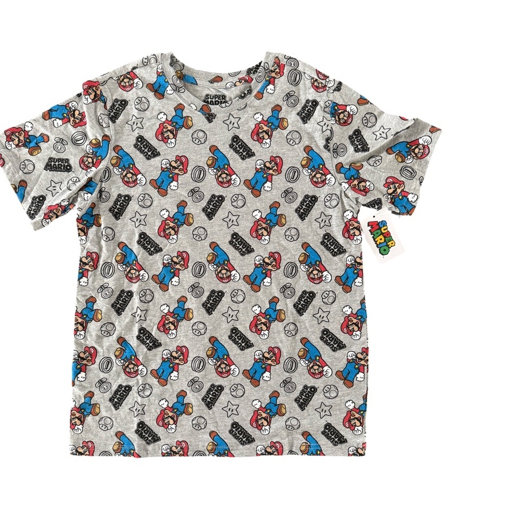 Nintendo Super Mario Gray Short Sleeve Graphic T-Shirt NWT Size 14/16